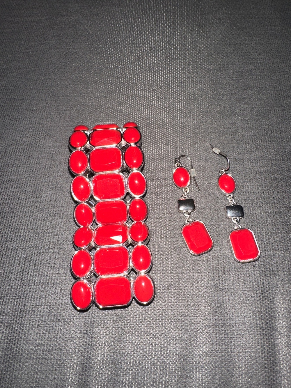 Red Statement Bracelet and Dangle Earrings Set